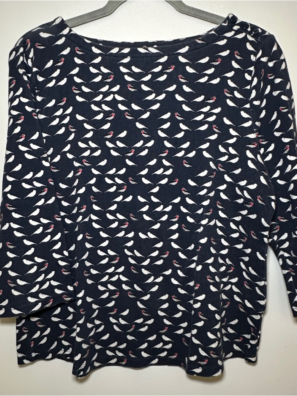 Navy Bird Print Long Sleeve Top